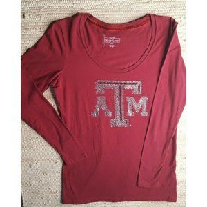 Womens Texas AM Sports Long Sleeve Size Small Burgundy Red Beaded Bling Top